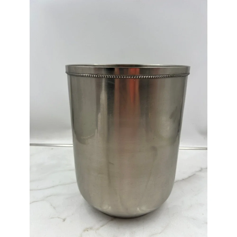 Vintage Brushed Silver Trash Can Bin Beaded Rim Made in India